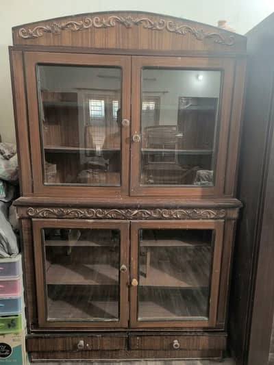 Classic Solid Wood 4-Door Crockery Glass Display Showcase For Sale