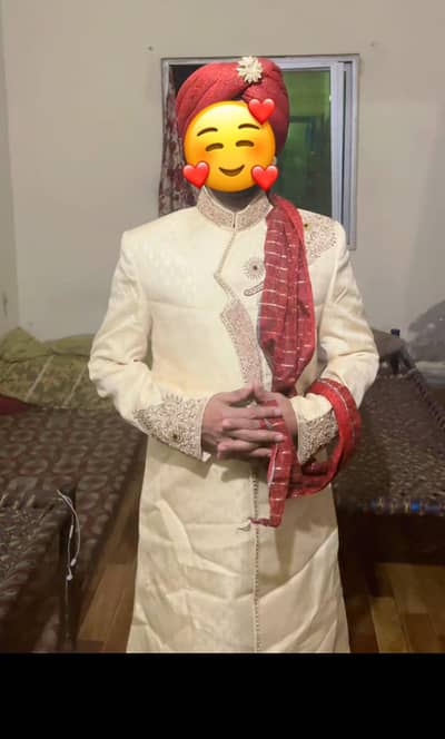 Dulhan sherwani Off white Golden work Size L with pagri- Once used
