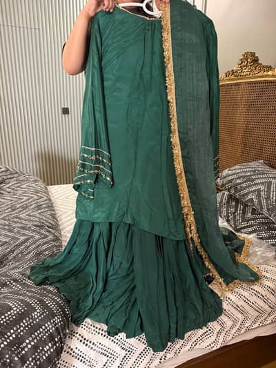 Elegant Dark Green Bridal/Formal Suit With Golden Embroidey
