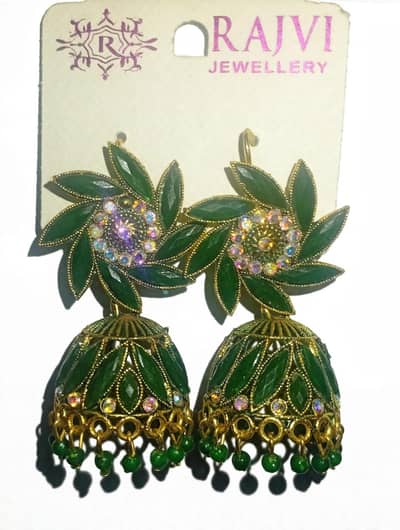 Green Meena Jhumka _ Bridal Earrings For Girls