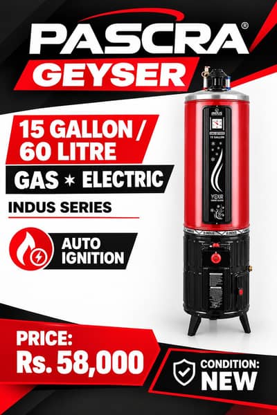PASCRA 15 Gallon / 60L Electric & Gas Geyser – Auto Ignition