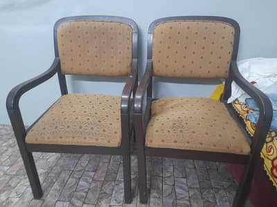 Pair of Solid Wooden Armchairs / Visitor Chairs (Need Minor Fix)