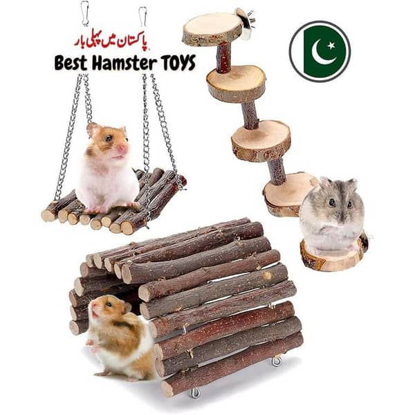 3 pack Hamster Chew Toys, Hamster Activity Toys Accessories for Teeth Care,Natural Wood Toys for Hamster, Rabbits, Bunny, Gerbil