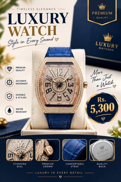 Luxury Blue & Golden Premium Watch – Rs. 5,300