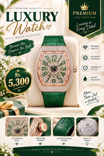 Luxury Green & Golden Watch – Rs. 5,300