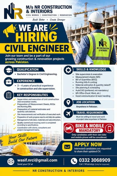 we are hiring civil engineer for our company
