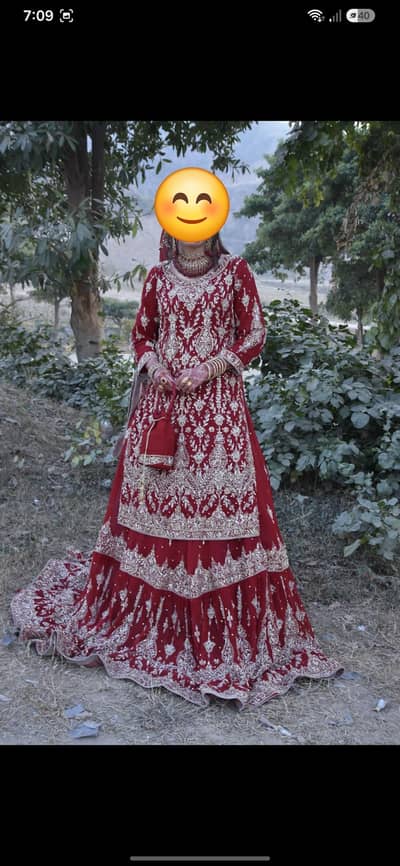 Red farshi lahanga with long shirt dubata full embriodered dress pouch