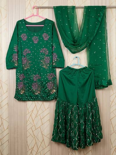 Green MUSE Bridal Garara | Heavy Handmade Work | Luxury Dress