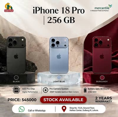 iPhone 18 Pro 256GB PTA Approved 3 Stunning Colors 2 Years Warranty
