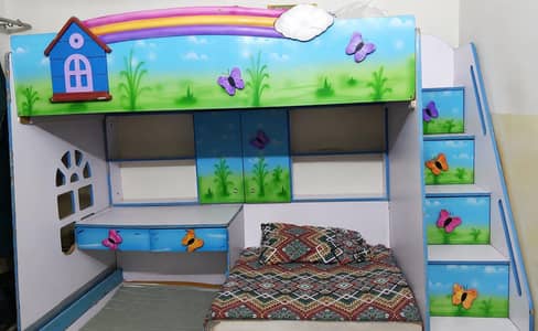 Kids Bunk Bed with Study Table, Stairs & Storage Cabinets