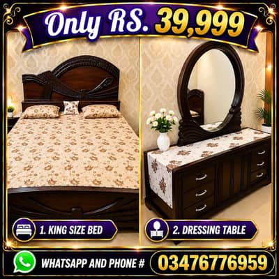 King Size Wooden Bed with Dressing Table | Solid Wood | Excellent Cond