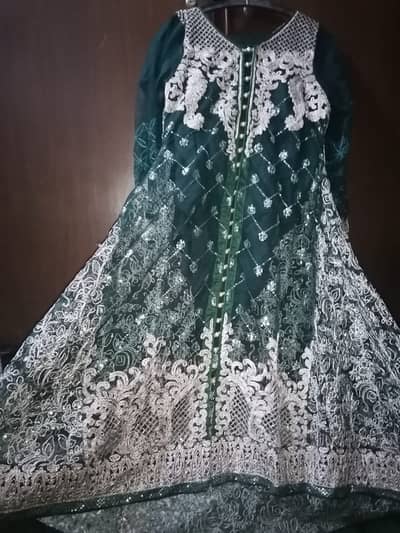 Beautiful Bottle Green & Silver Embroidered Wedding Wear Dress