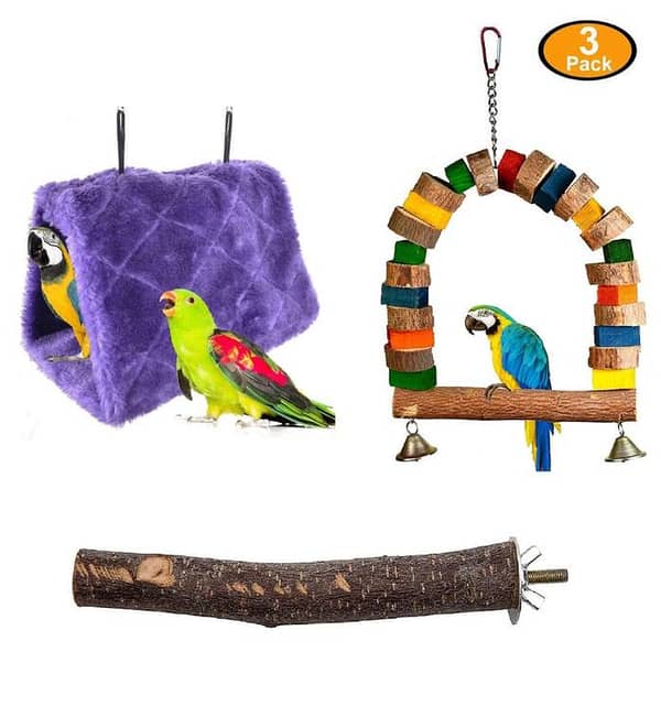 3 pack customized handmade Winter Warm Bird Nest House Natural wooden perch and cage toy Winter Warm Bird Nest House Shed Hut Hanging Hammock Finch Cage Plush Fluffy Birds Hut Budgies raw ringneck Parakeet Cockatiels Cockatoo Lovebird