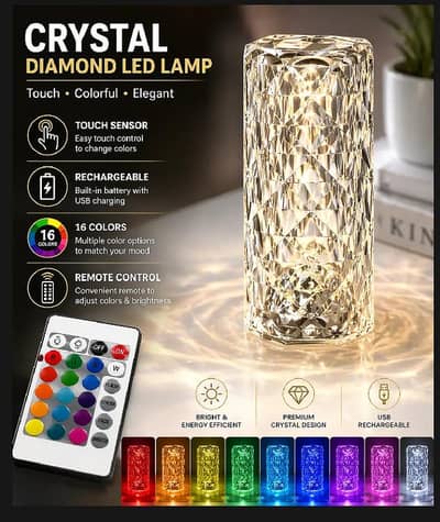Crystal Touch LED Table Lamp – USB Rechargeable, 24 Colors