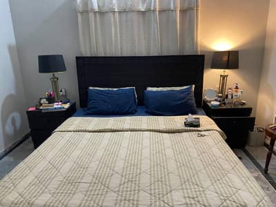 King Size wooden bed with side tables and mattress for Sale