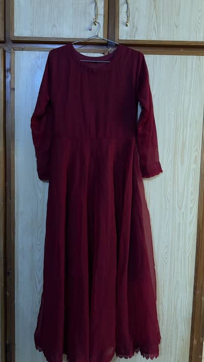 Mehroon full length frock