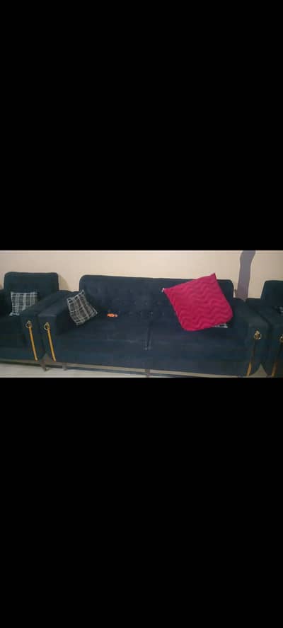5 Seater Velvet Sofa Set - Navy Blue - Excellent Condition - Urgent S