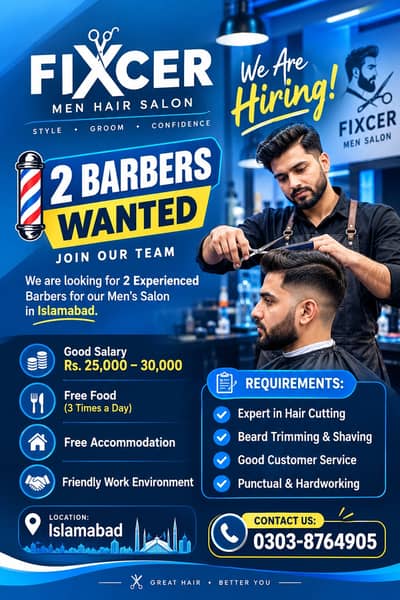 Need 2 Barber for men saloon