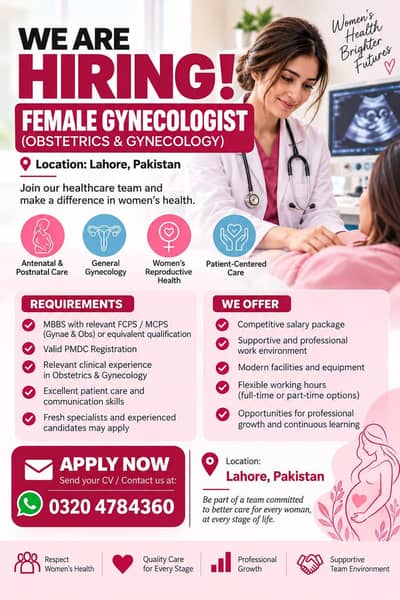 Female Gynecologist Required _Lahore | FCPS/MCPS