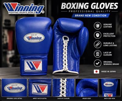 Winning Boxing Gloves Blue – Lace-Up Professional Gloves
