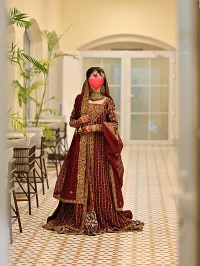 Elegant Bridal Dress – Maroon & Antique Gold