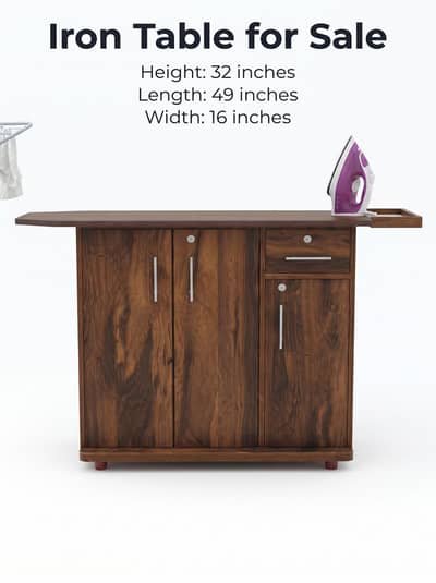 Multi-Purpose Wooden Iron Table with Cabinets & Drawer