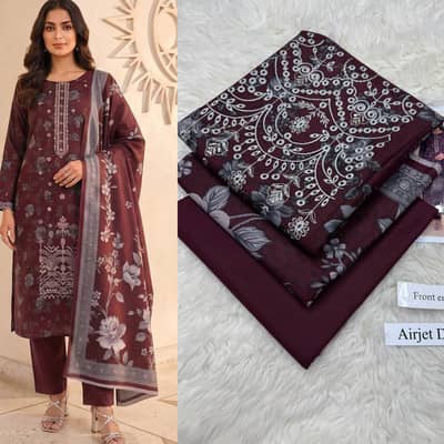 Maroon Embroidered Ladies 3 Piece Suit