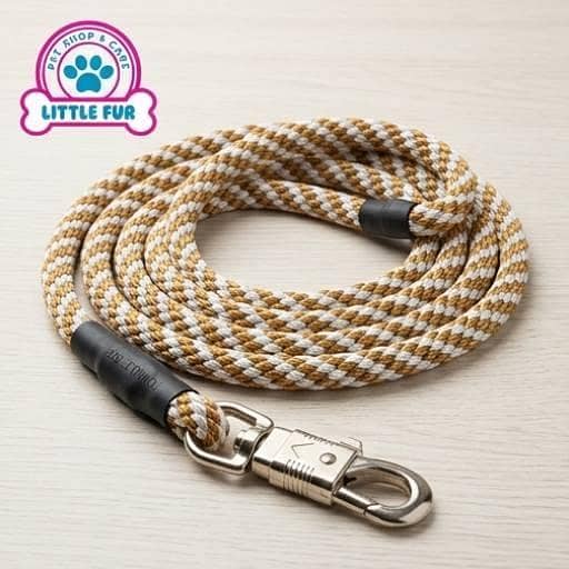 Heavy Duty Rope Dog Leash with Metal Swivel Clip – Braided Pet Lead for Walking & Training, Brown and White