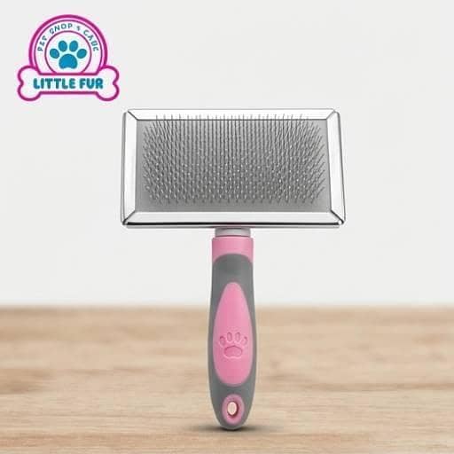Large Slicker Brush for Dogs & Cats – Stainless Steel Grooming Brush with Pink & Grey Non-Slip Handle