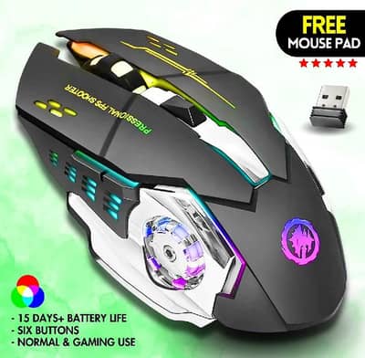 Wireless RGB Gaming Mouse Rechargeable+ Free Mouse Pad,15 days Battery