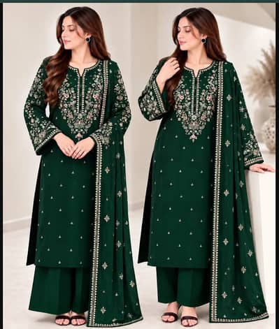 Elegant 3-Piece Dhanak Embroidered Women's Suit