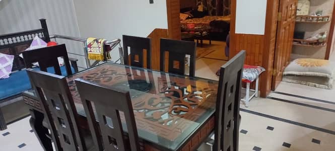 Wooden Dining Table with 6 Chairs – Glass Top