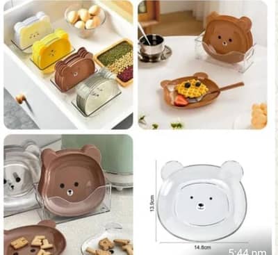 8 Plates With Stand Bear Design Durable Quality Stylish Look Reliable