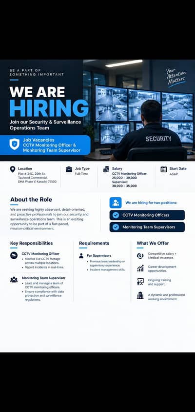 WE ARE HIRING! CCTV Monitoring Officers & Monitoring Team Supervisors