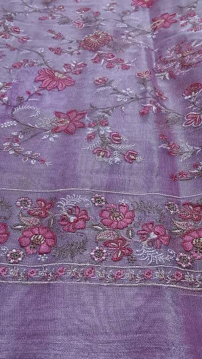 Original Hilal Silk 3-Piece Heavy Embroidered Net Suit (Lilac/Mauve)