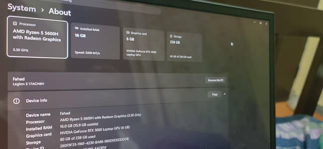 LENOVO LEGION 5 new17 INCH 16GB RAM 6GB RTX 3060 UPTO 130W TGP RYZEN 5