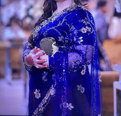 Navy Blue Embroidered Saree for wedding/party wear -Large XL size