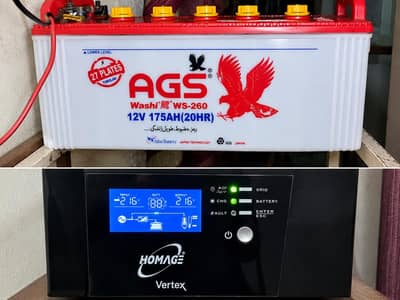 Complete Homage Vertex Solar UPS Setup + AGS 27 Plate Battery + Stand