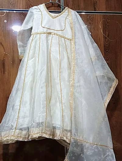 white and golden embroidered party and wedding wear dress
