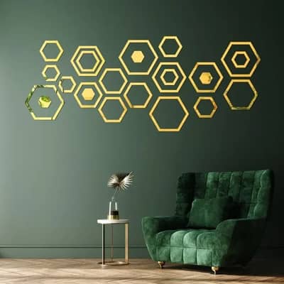 3D Mirror Acrylic Decore Haxagon
