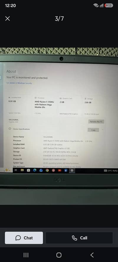 Dell Inspiron 3505 Ryzen 5 3500U 8GB RAM 256 GB SSD 2GB Graphic- 10/10