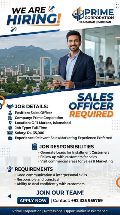 Sales Officer Required/ Installment / Jobs in Islamabad