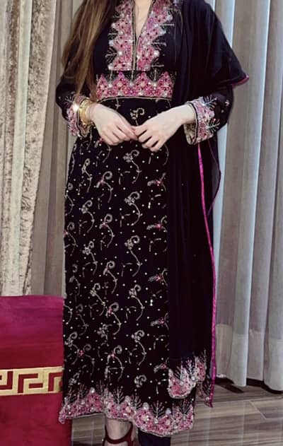 Beautiful Black Formal Dress with Shiny Nag Work