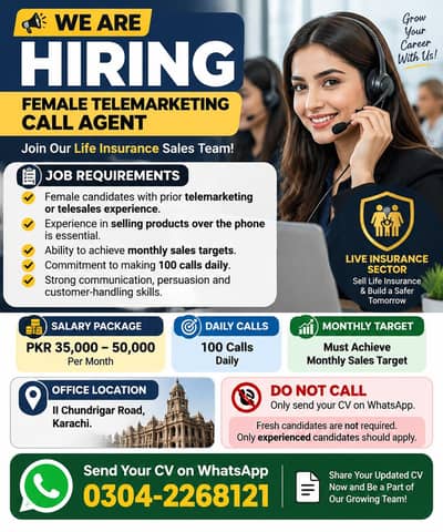 Female Telemarketing Call Agent Required
