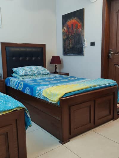 2 Single Beds with Storage, Diamond Supreme Mattresses & 3 Side Tables