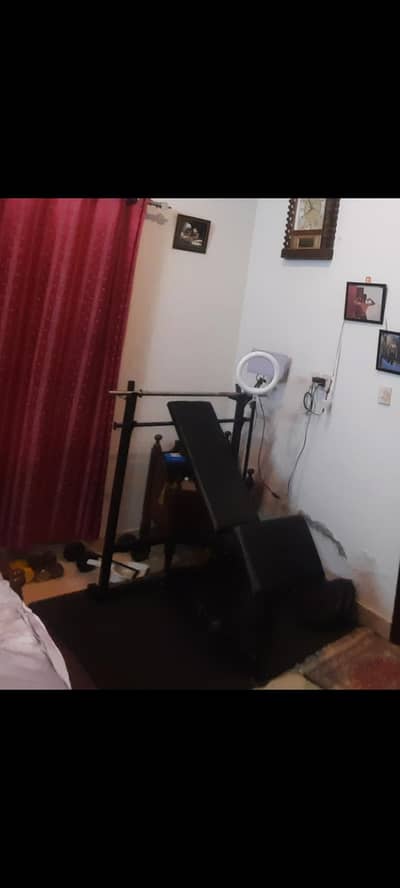 Full home gym setup(bench+plates+dumbles+machine)