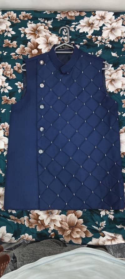 Designer Navy Blue Quilted / Diamond Pattern Waistcoat