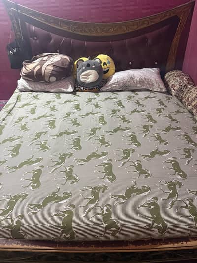 wooden king bed with spring mattress for sale