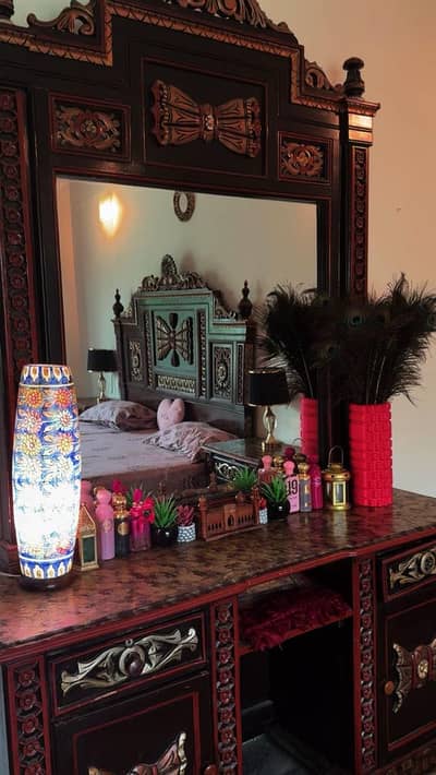 Queen size bed with side tables and dressing table pure chinoiti wood