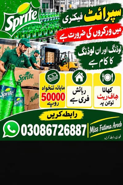 Sprite Factory Workers Required/Loading & Unloading/Jobs in Lahore